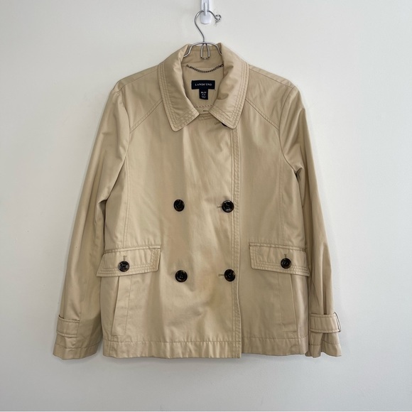 Lands' End Jackets & Blazers - Lands End Double Breasted Short Trench Coat Jacket Neutral Tan Spring Coastal